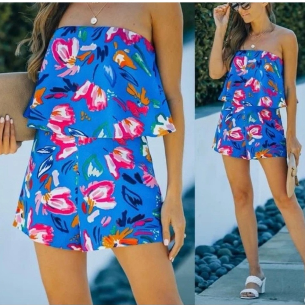 Sugar Lips Night In Paradise Strapless Floral Romper - Medium